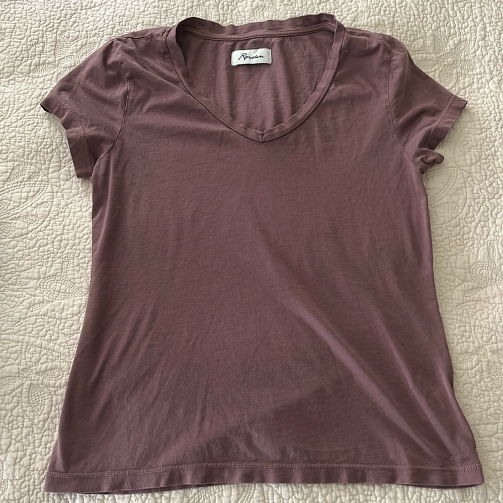 Rowan t-shirt size small brown, middle photo of tag is more the true color